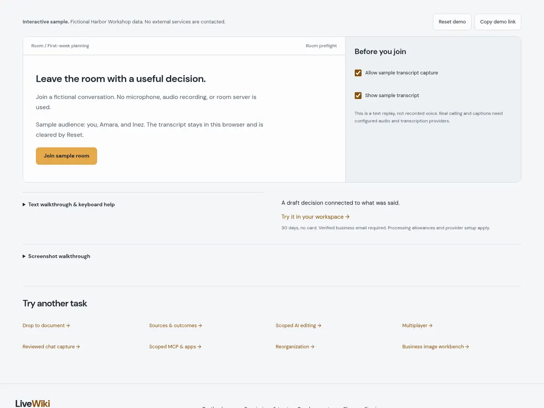 Discussion room: Starting sample and available controls